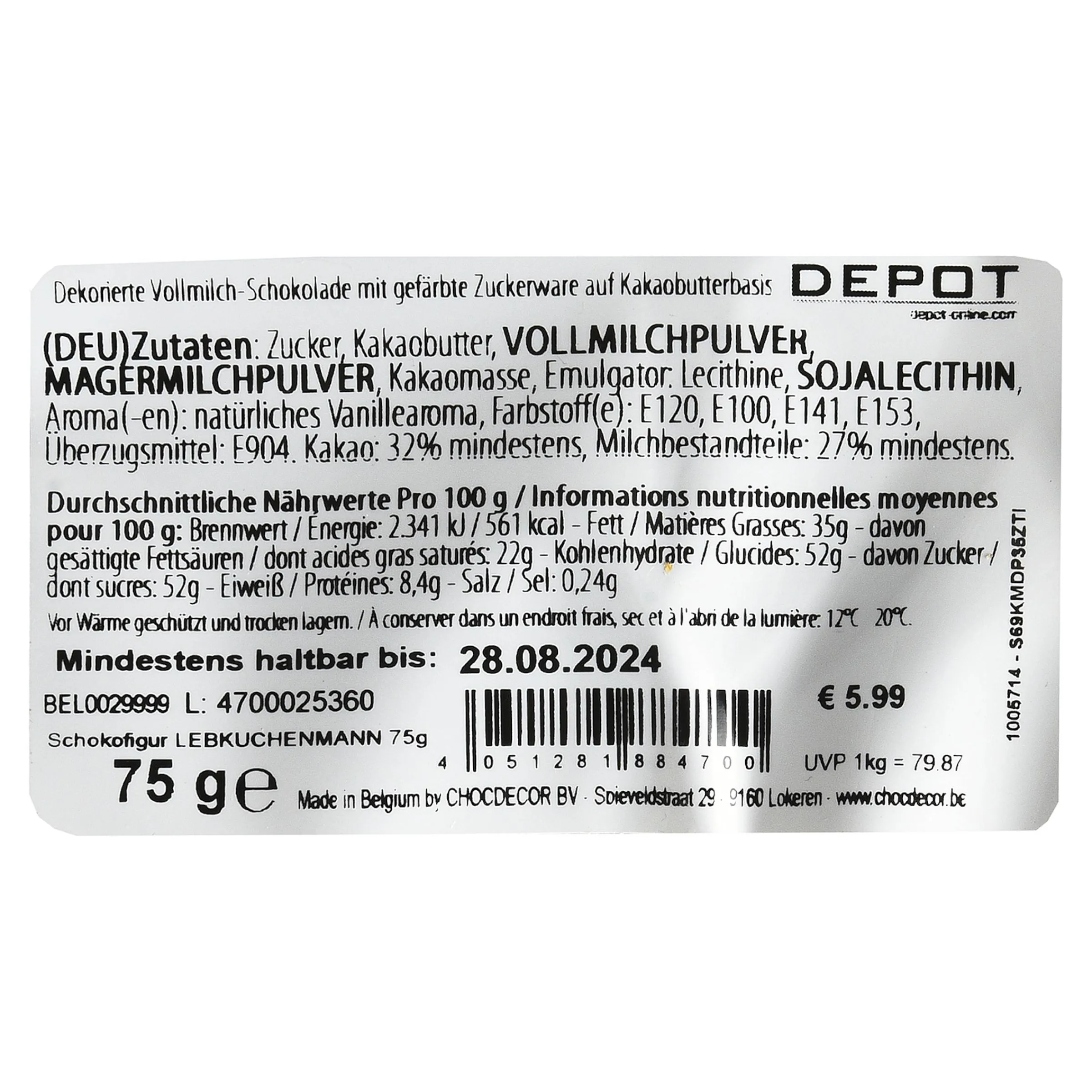 Depot Geschenkideen^Schokofigur LebKüchenmann 75G