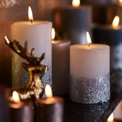 Depot Adventskerzen^Stumpenkerze Rustic Silver Glitter